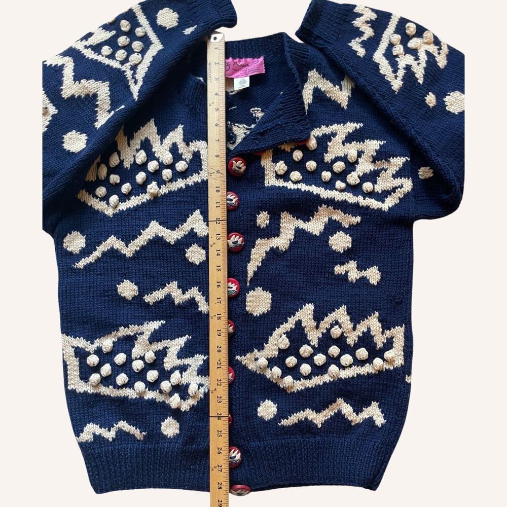 Liz Newman sweater 1987, blue + white, clay buttons XL - Picture 7 of 8